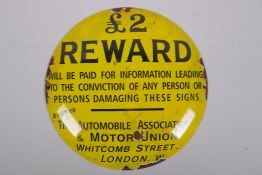 A vintage style Reward enamel sign, 29cm diameter