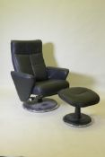 A Morris Furniture Group Relaxateeze leatherette tilt and swivel armchair and matching footstool