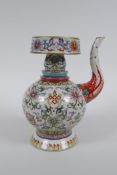 A Chinese polychrome porcelain teapot and cover decorated with the eight Buddhist treasures and