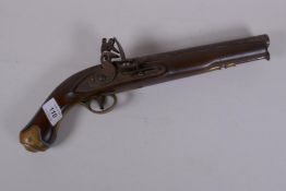 A late C18th/early C19th flintlock pistol, barrel 23cm long, the lock stamped Tower on a crown