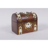 A Victorian figured walnut dome top scent bottle box, with brass and ivory mounts, lined with