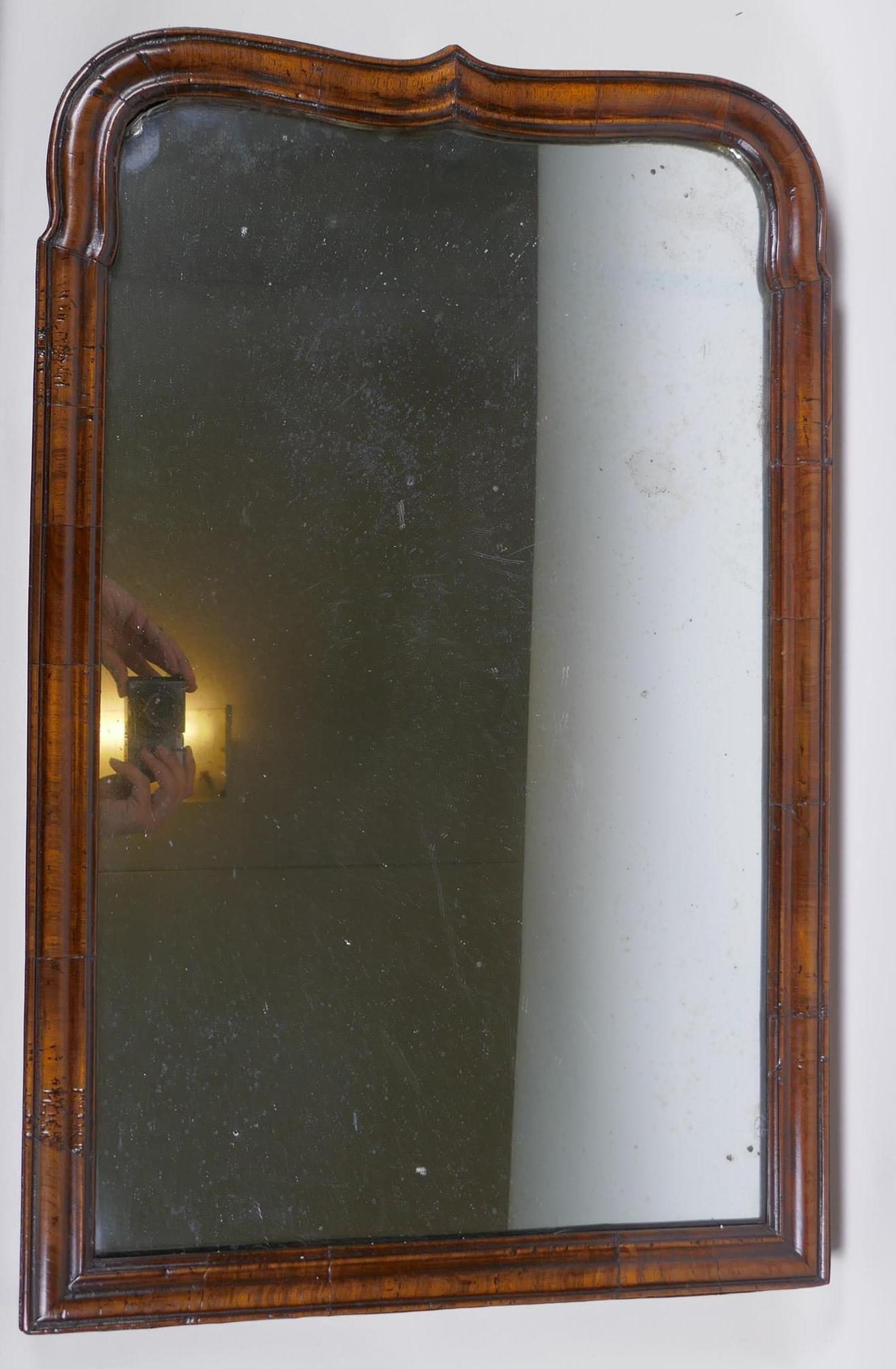 An antique walnut mirror, adapted, 46 x 71cm