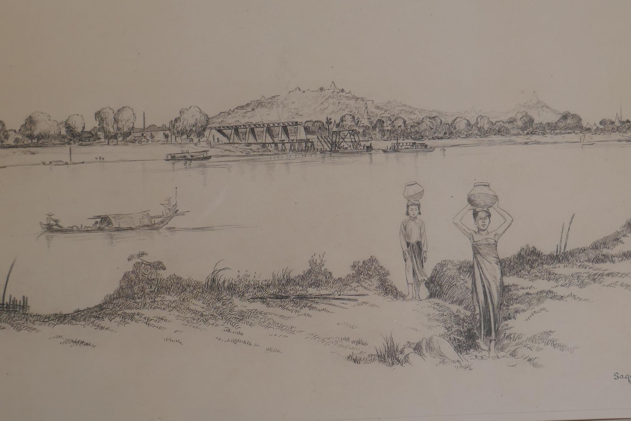 E.G. MacColl, four etchings of Burmese Scenes, monogrammed in pencil and titled The Paddy Fields, - Image 4 of 9