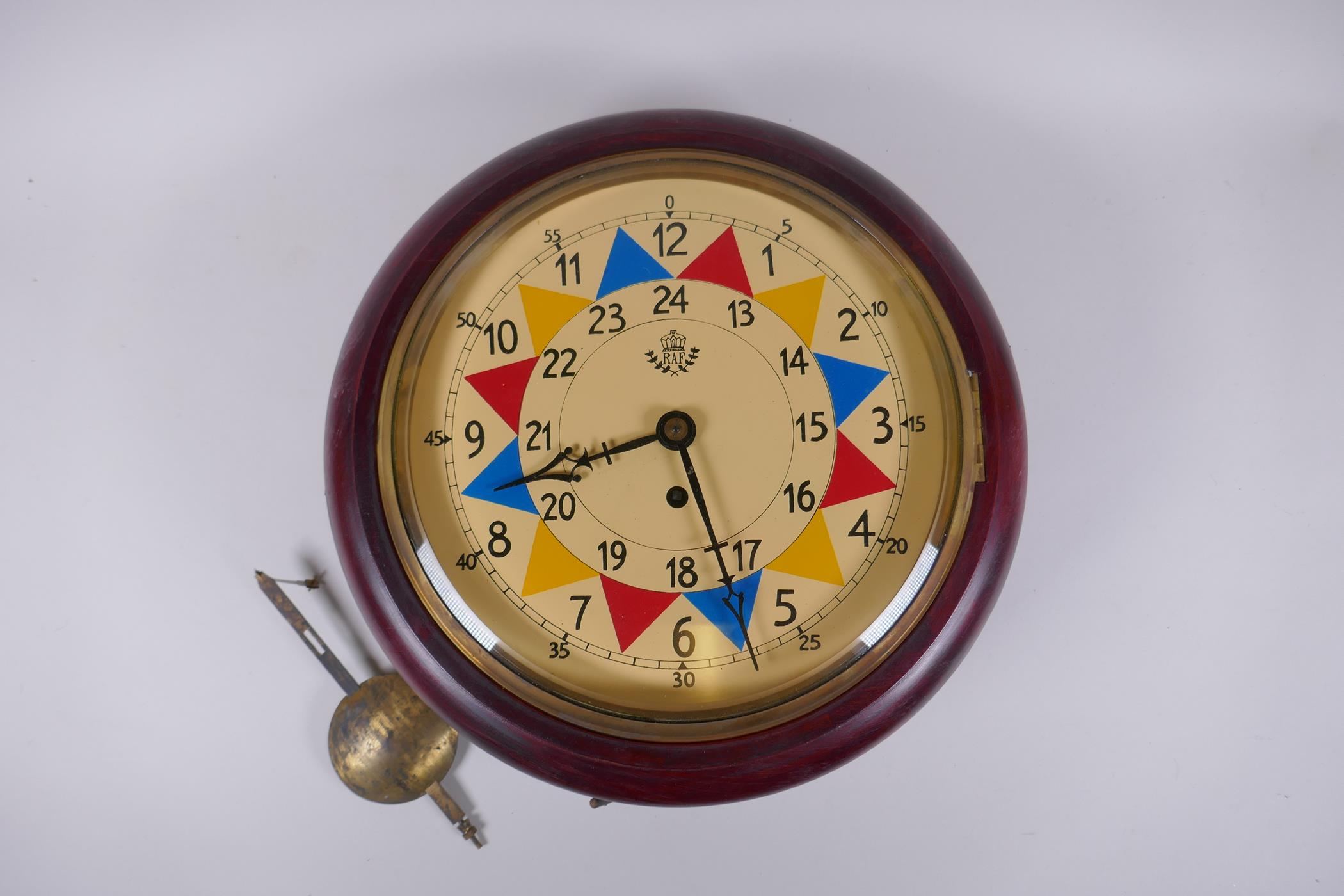 An RAF style fusee sector clock, 33cm diameter