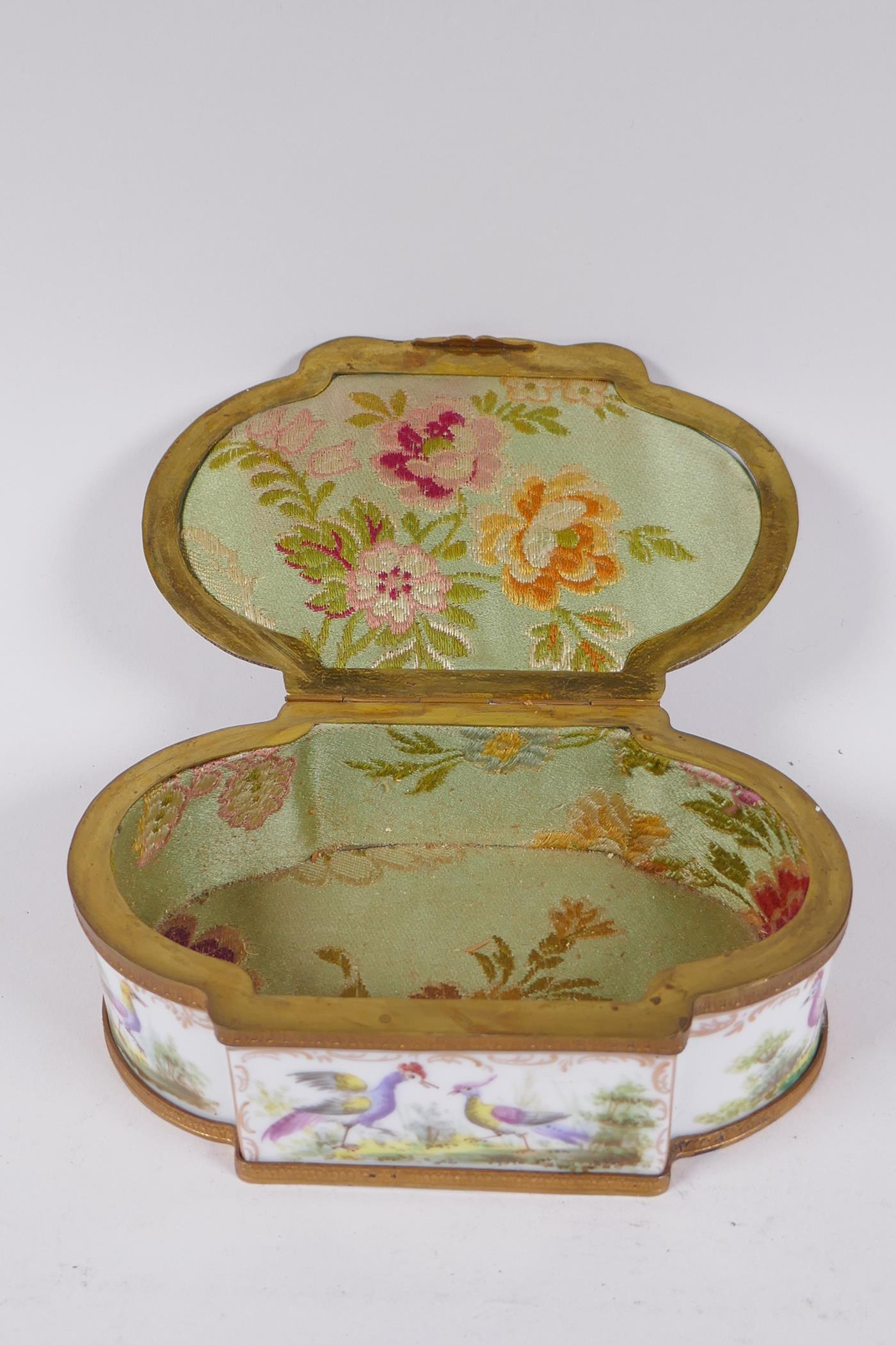 A hand painted porcelain trinket box with ormolu mounts, bears red Sevres mark to base, 16 x 10cm, - Image 7 of 8