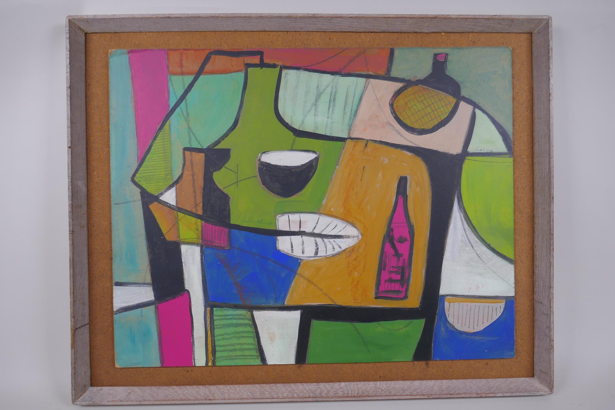 Abstract still life, signed Selby, oil on board, 34 x 43cm - Image 3 of 3