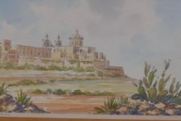 Galia, Mdina Cathedral, Malta, signed J? Galia, Malta, watercolour, 29 x 14cm