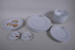 Richard Bramble for Jersey Pottery, four dining plates, three side plates, three bowls and two egg