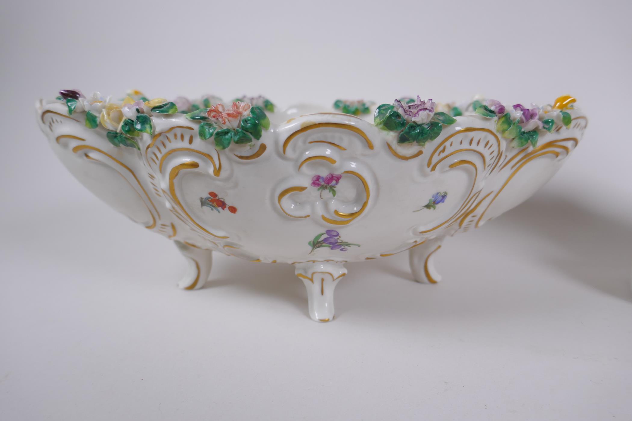 A collection of late C19th/early C20th Dresden porcelain, including a desk clock, trinket dishes, - Image 4 of 8