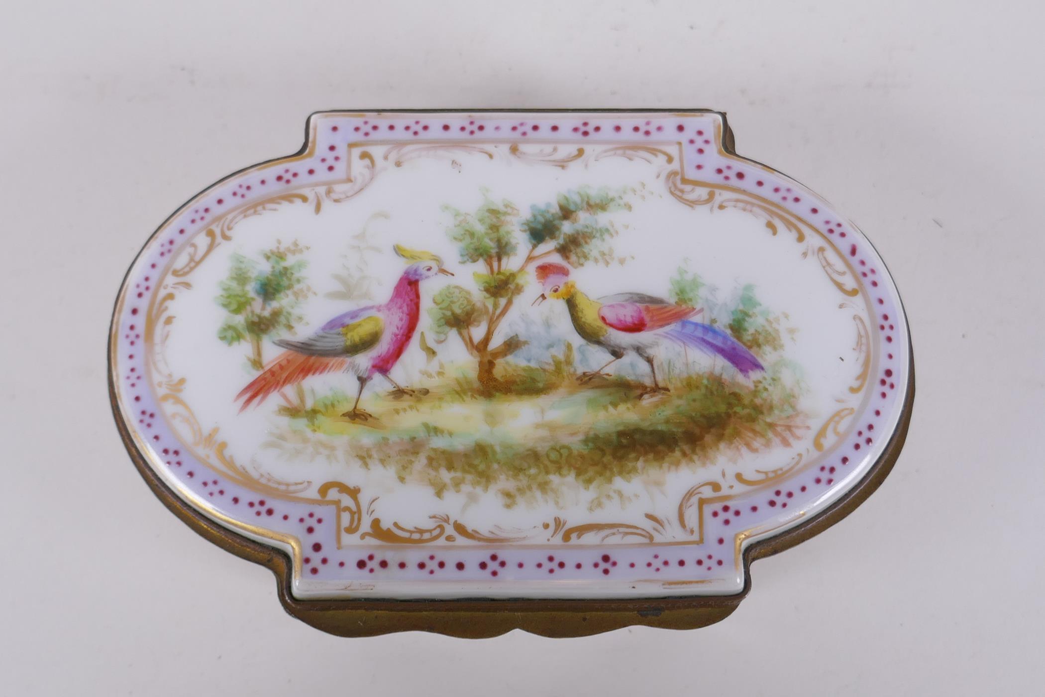 A hand painted porcelain trinket box with ormolu mounts, bears red Sevres mark to base, 16 x 10cm, - Image 3 of 8