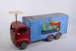 A vintage Triang toys tinplate 'long distance transport' lorry with a sit and steer option, 60cm