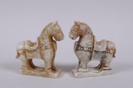 A pair of Chinese carved hardstone tang style horse, 8cm high
