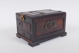 A Chinese hardwood vanity chest with brass mounts, 13 x 8cm, 10cm high