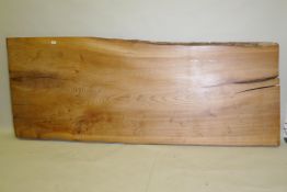 A large elm wood plank table top, 238 x 91cm