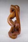 A contemporary carved wood sculpture, signed H.Iles, '78, 64cm high