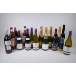 A collection of assorted sparkling, white, red and fortified wines including Louis Chavrey Champagne