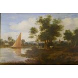 J. Clug, river landscape wit sailing barge, oil on board/panel, 18 x 13cm