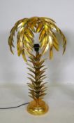 A gilt metal table lamp in the form of a palm tree, 72cm high