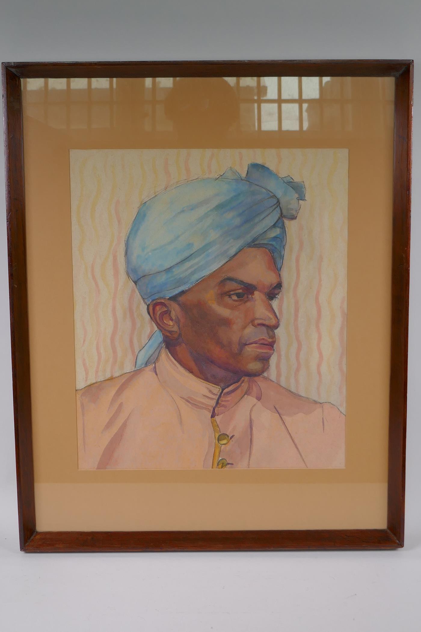 Portrait of an Indian gentleman, watercolour, 38 x 45cm - Image 2 of 2