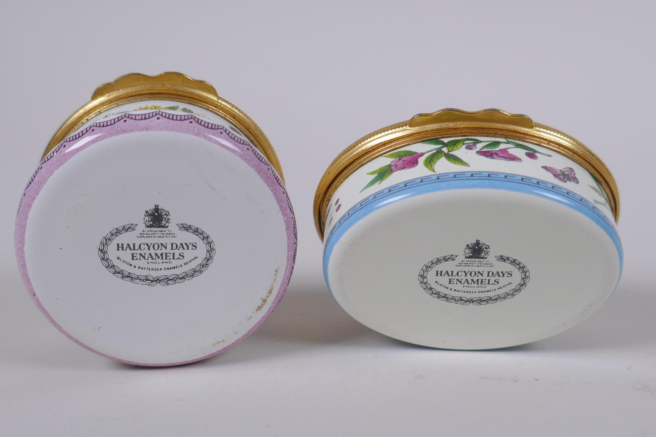 Four Limoges hand painted porcelain trinket/pill boxes with floral decoration, and two Halcyon - Image 7 of 8