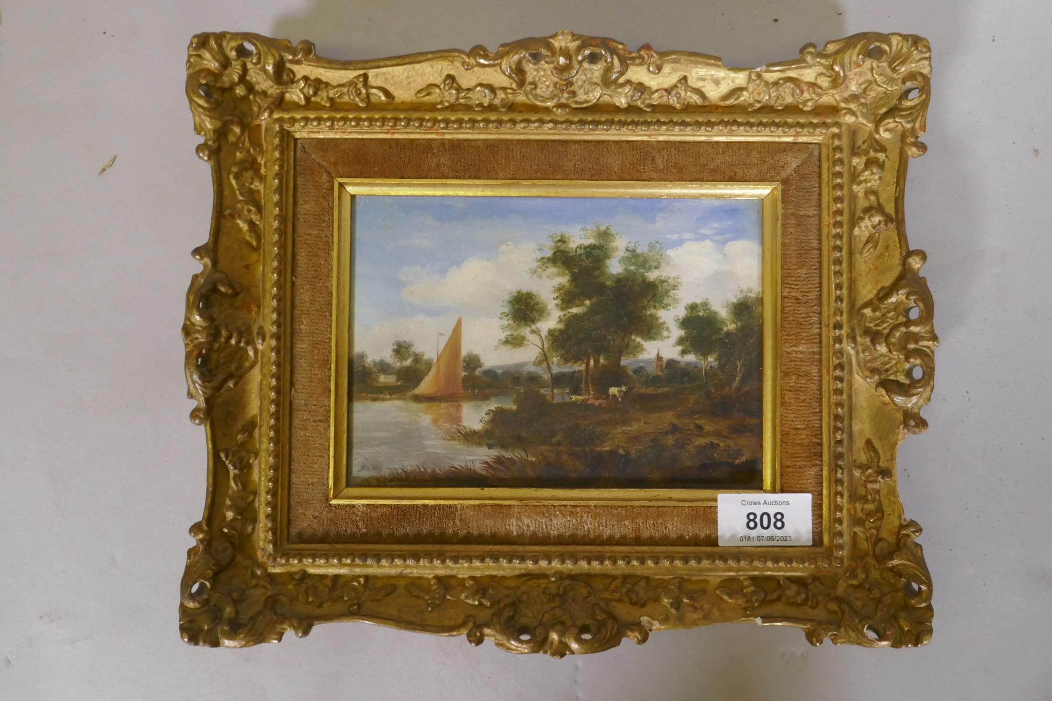 J. Clug, river landscape wit sailing barge, oil on board/panel, 18 x 13cm - Image 3 of 5