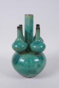 A Chinese green crackle glazed porcelain tulip vase, 22cm high