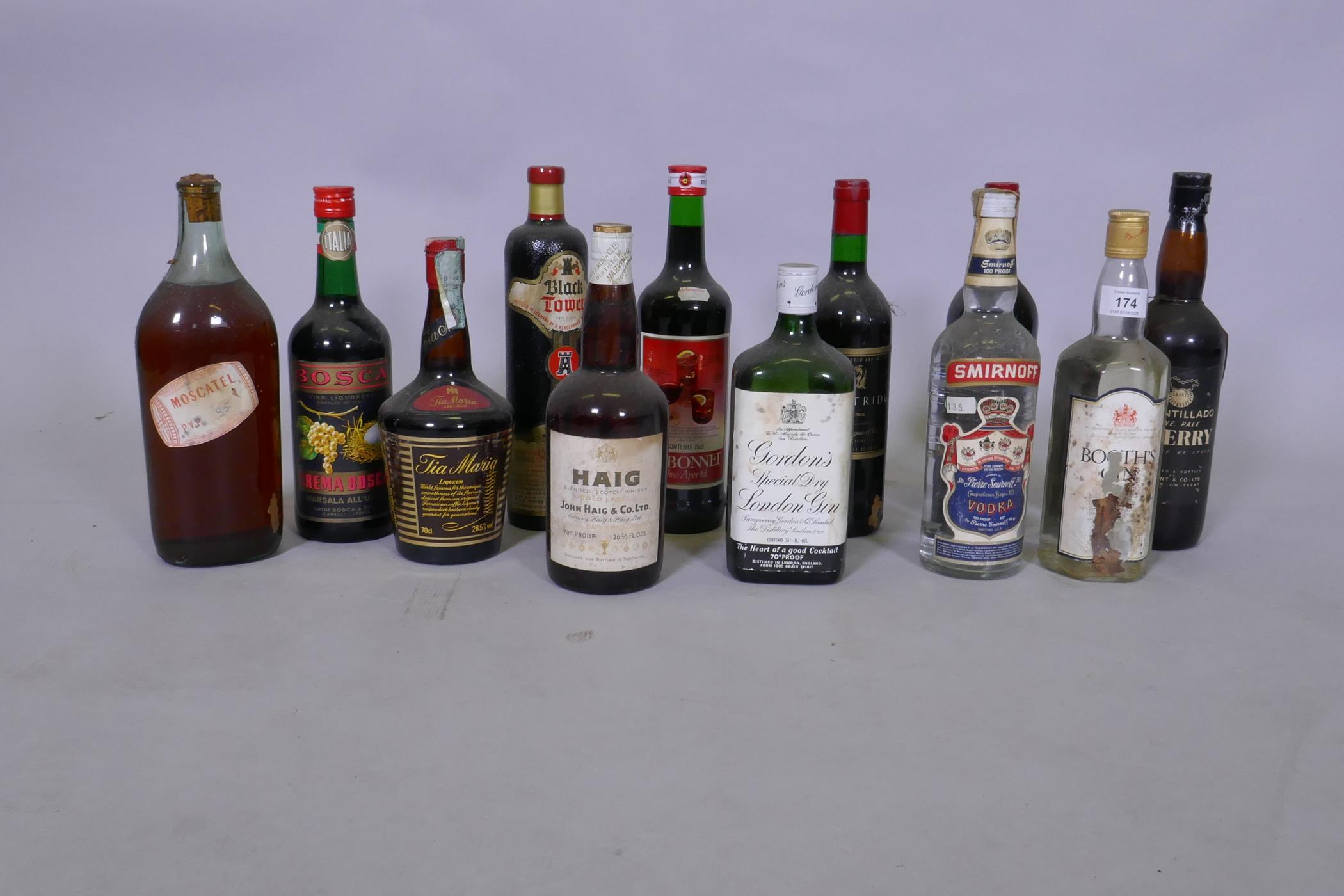 A quantity of wines and spirits, Haig gold label 70% proof, blended Scotch whisky, Gordon's