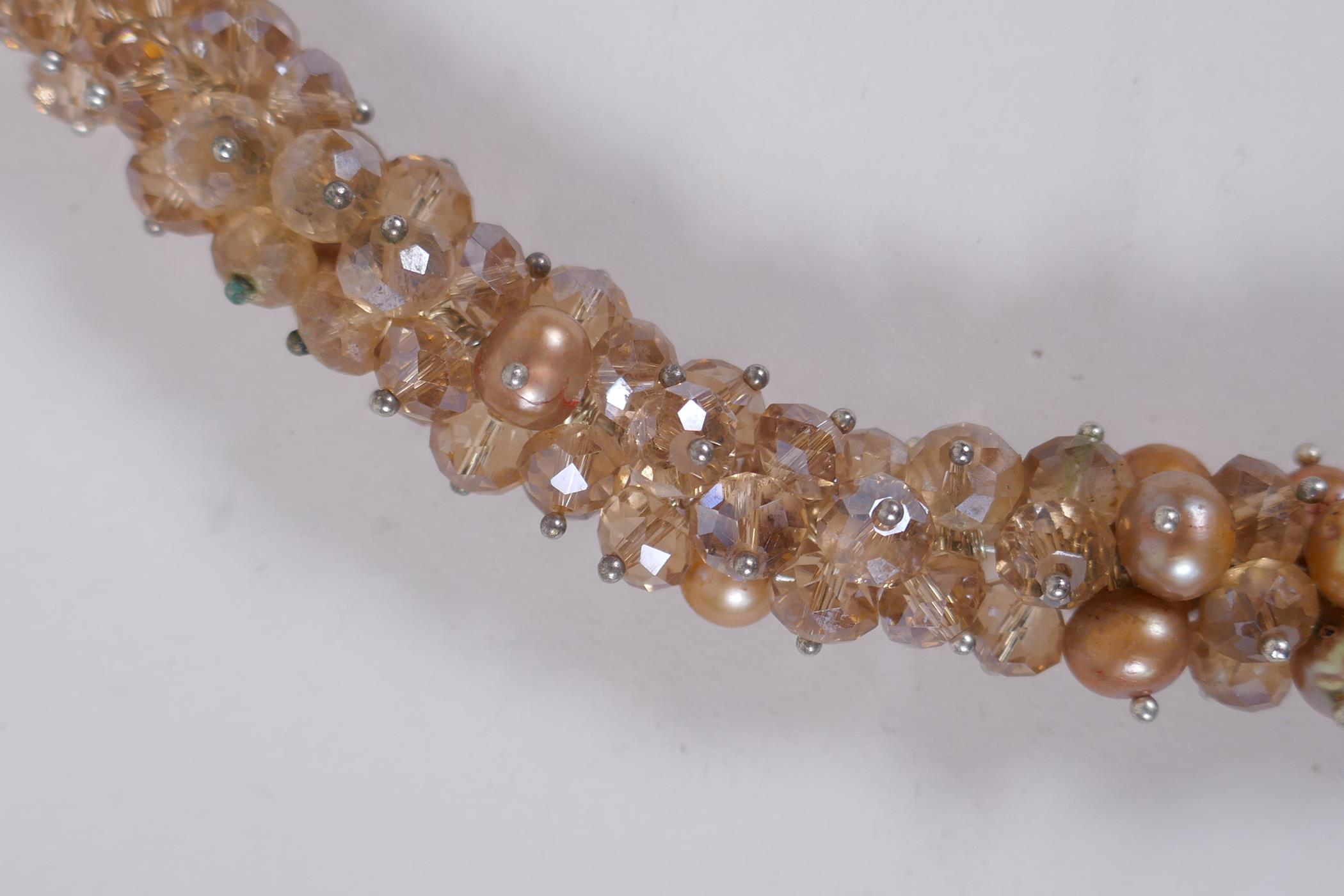 A champagne coloured pearl and glass choker, 44cm long - Image 3 of 3