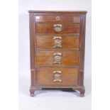 A C19th mahogany five drawer chest, with brass plate handles and painted decoration, raised on