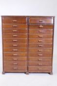 A mid century mahogany filing cabinet comprising 22 slide drawers, 80 x 37 x 90cm