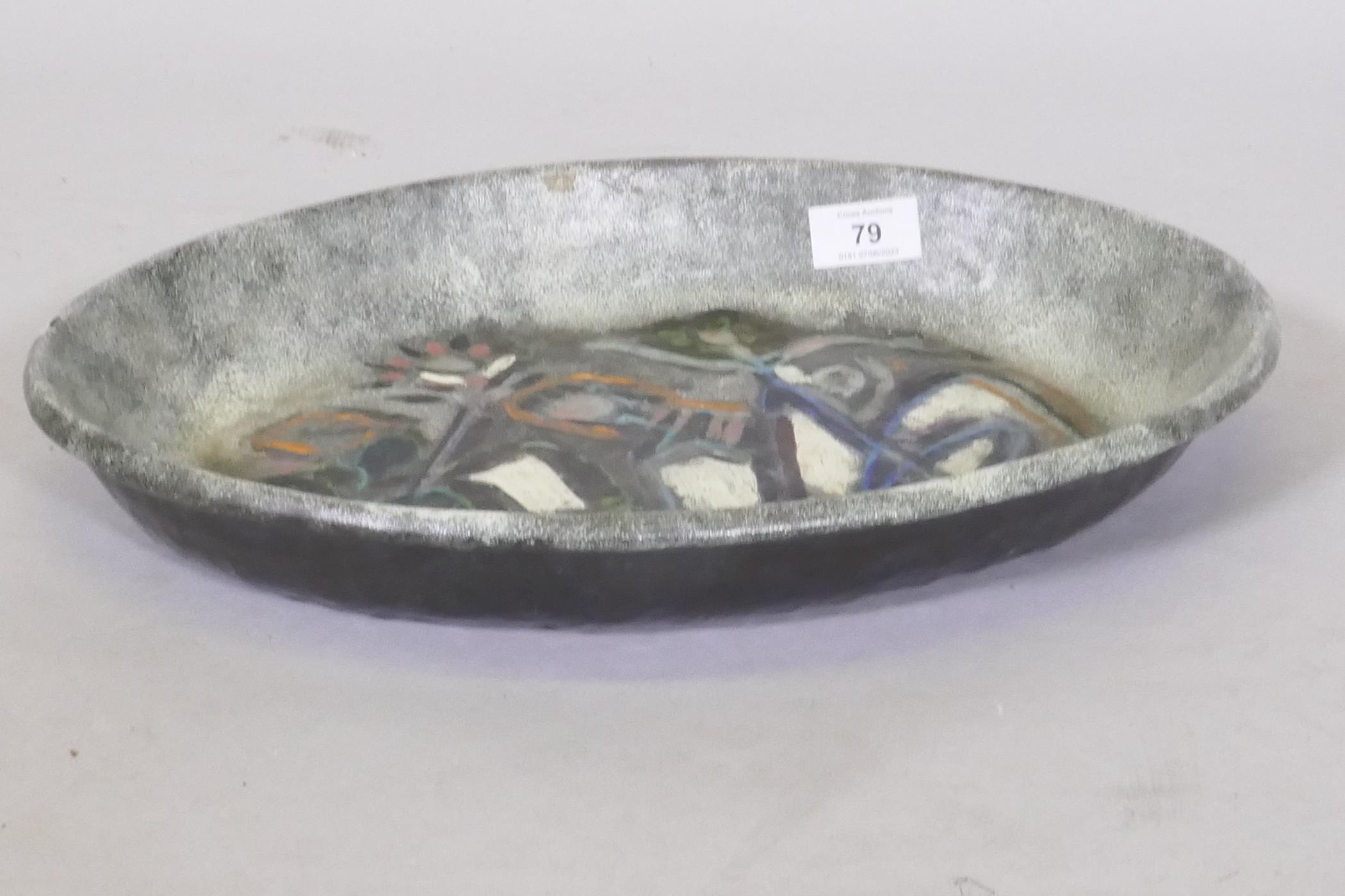 A studio pottery bowl with hand painted decoration, signed T. Malois, the base inscribed Accolay, - Image 4 of 4