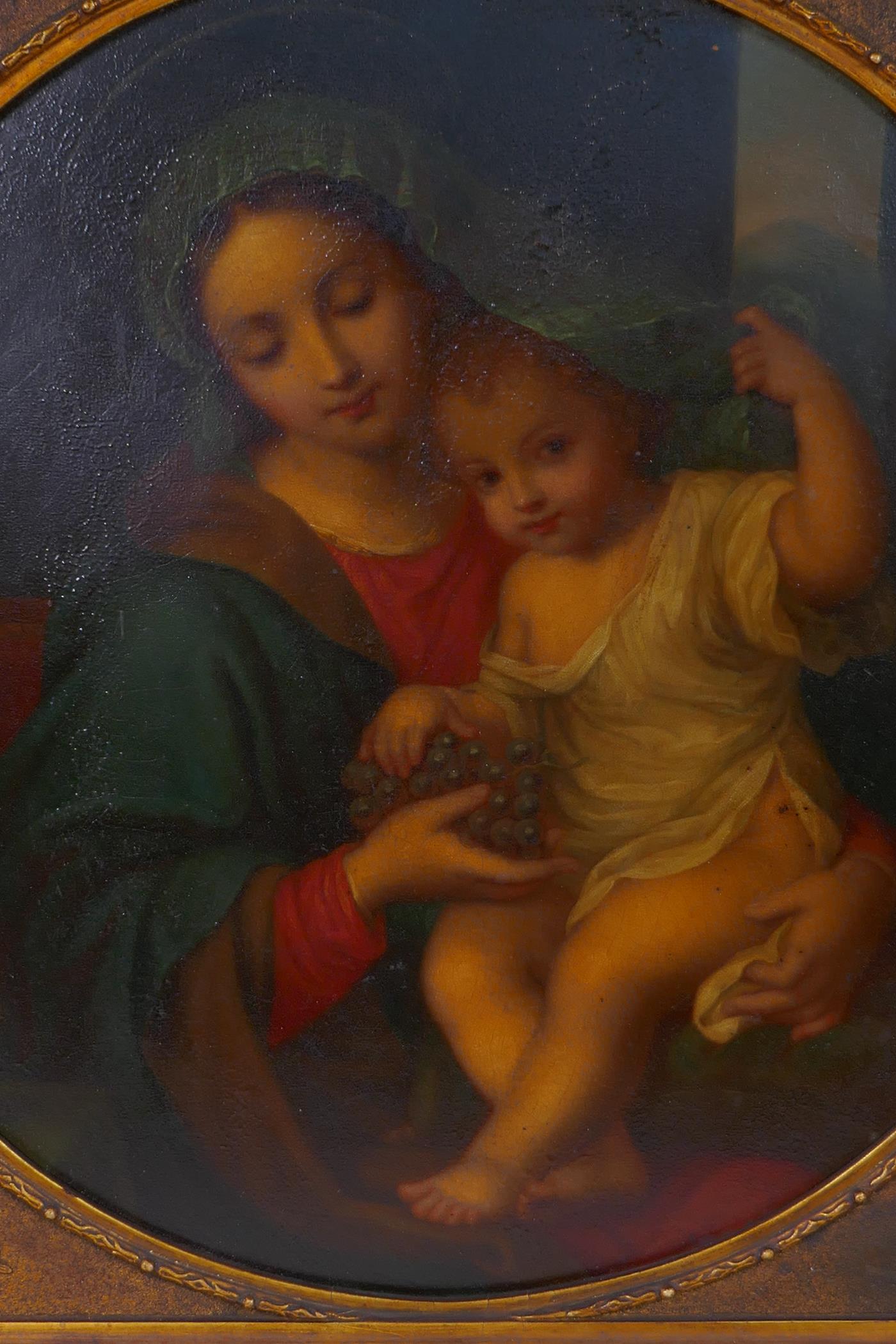 After Pierre Mignard, The Madonna of the Grapes, antique oil on copper panel, 34cm diameter - Image 3 of 4