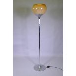 A 1970s Italian Harvey Guzzini Bud Grande chromed metal floor lamp with butterscotch acrylic