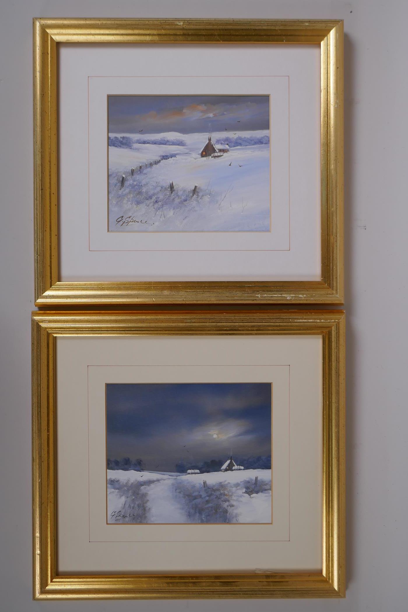 George C. Spence, Winter Night, Scotland, and Winter Study, Fife, pair of oils on bard, signed, both