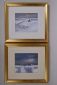 George C. Spence, Winter Night, Scotland, and Winter Study, Fife, pair of oils on bard, signed, both