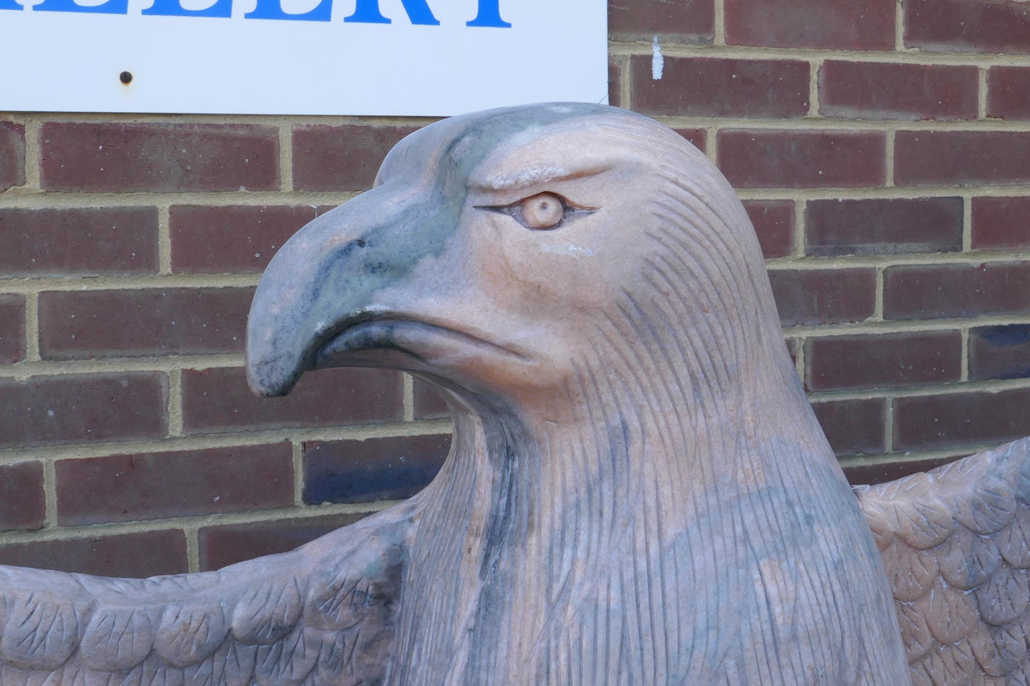 A pair of monumental carved marble eagles, 152cm high - Image 4 of 5