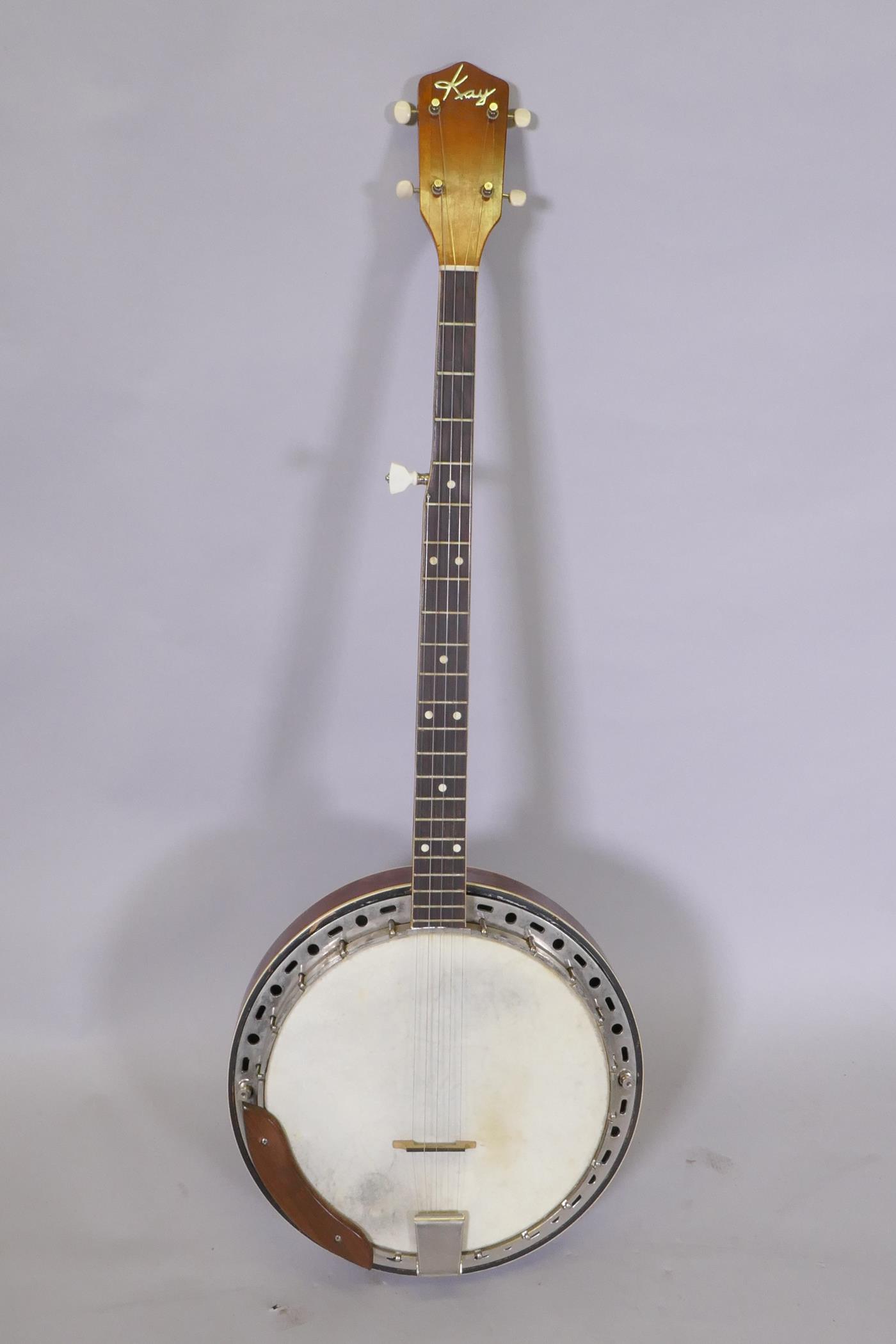 A 1950s Kay five string banjo, with a carry case, 98cm long, 34cm diameter - Image 2 of 7