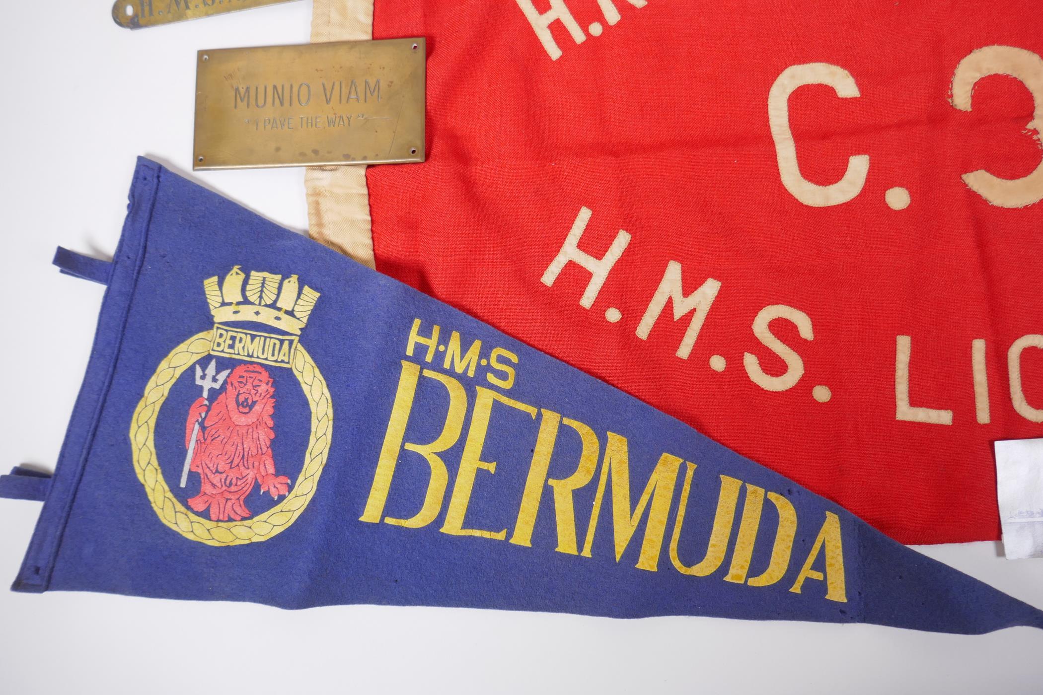 Of Naval Interest: a vintage ship's pennant for the H.M.S. Lion and another for the H.M.S. - Image 2 of 6