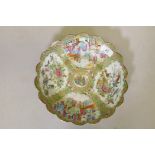 A C19th Cantonese famille verte bowl with shaped rim, AF, 26cm diameter