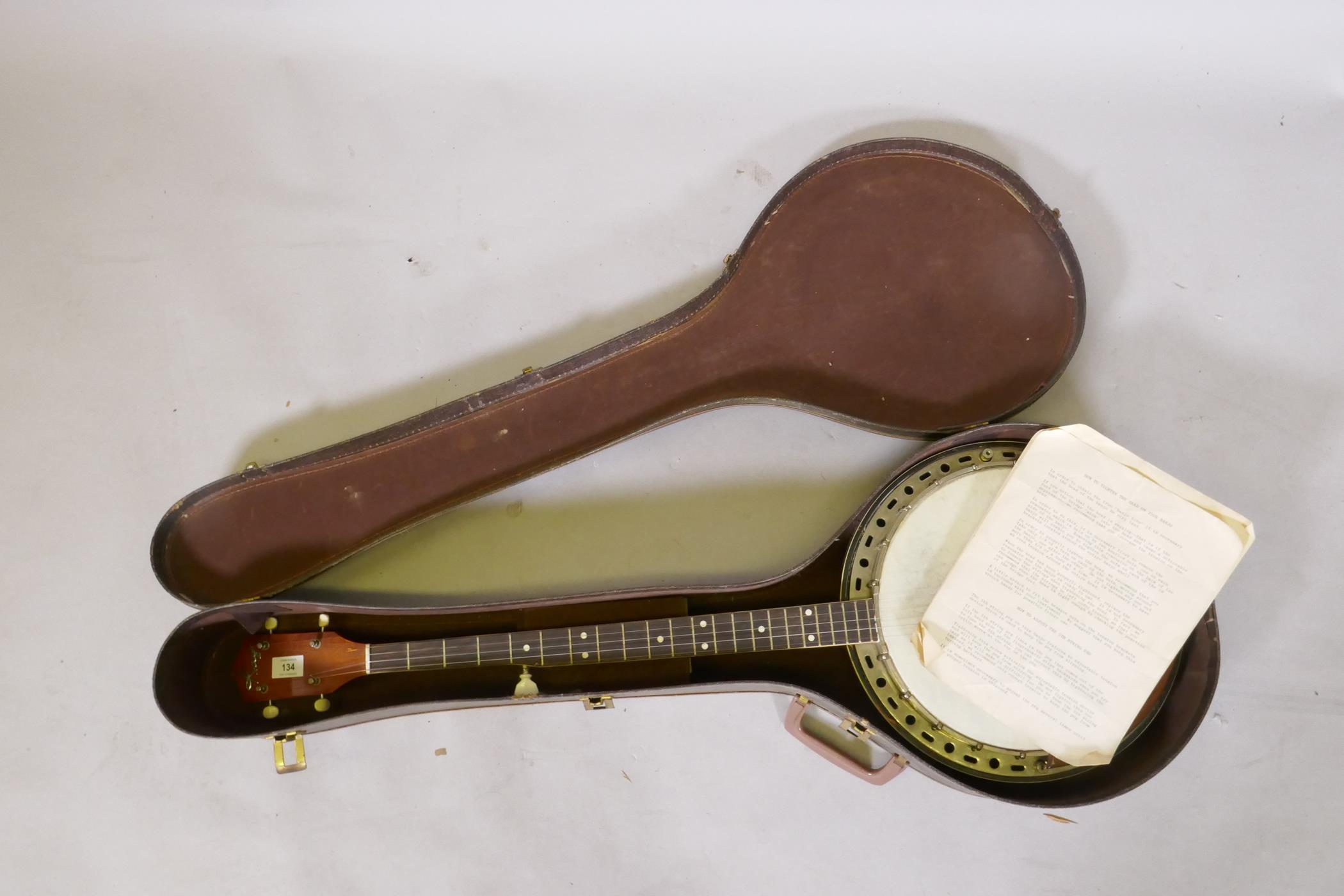 A 1950s Kay five string banjo, with a carry case, 98cm long, 34cm diameter - Image 7 of 7