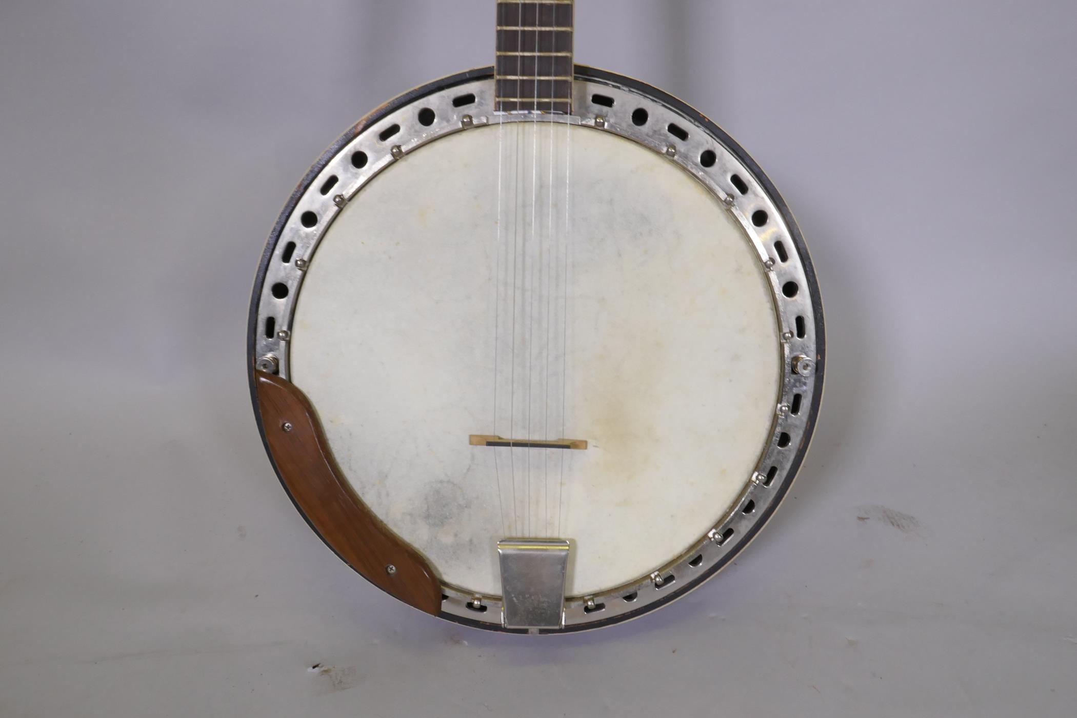 A 1950s Kay five string banjo, with a carry case, 98cm long, 34cm diameter - Image 5 of 7