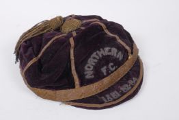 A C19th Scottish Northern Football Club Cap, in claret and gold, for the 1881-82-84 seasons, made by