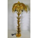 A gilt metal floor lamp in the form of a palm tree, 160cm high