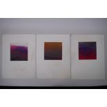 Abstract colour waves, triptych of aquatint prints, pencil signed verso Claire; Provenance: Ex-