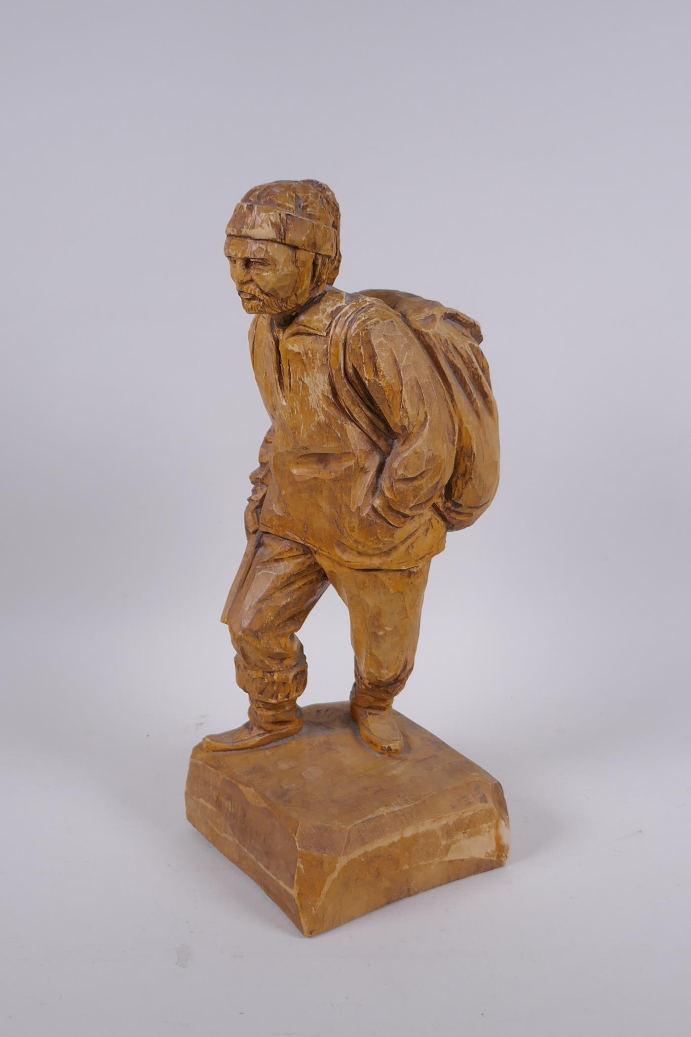 Adalbert Thibault, (Canadian), mid C20th wood carving of a hunter, 35cm high - Image 2 of 4