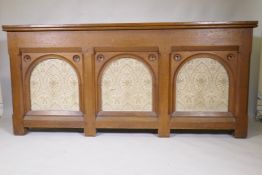 A late C19th/early C20th oak altar table, 198 x 56cm, 92cm high