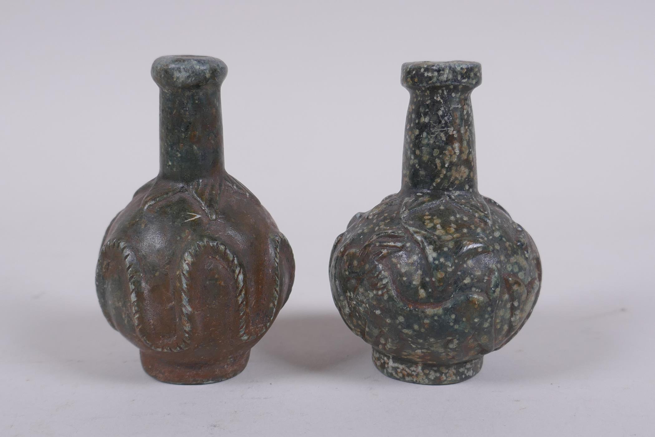 A pair of antique Persian carved hardstone scent bottles, 7cm high - Image 2 of 5
