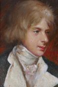 After Gainsborough, portrait of a young man, miniature oil on metal panel, 8 x 11cm