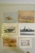 A collection of C19th and C20th landscape watercolours and engravings, some indistinctly signed,