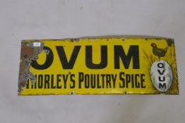 A vintage ovum Thorley's poultry spice enamel sign, by Griffith and Browett, 1901 Co Ltd